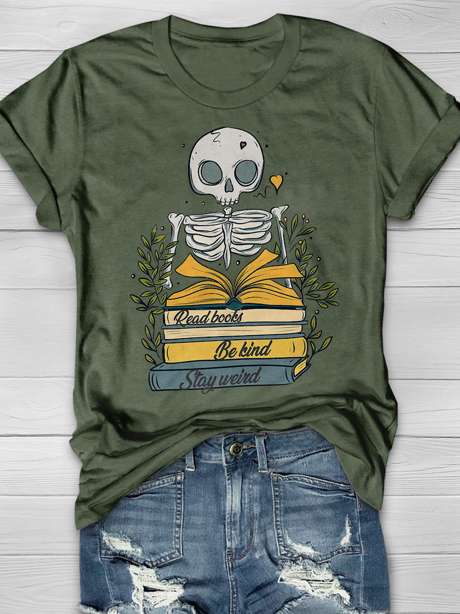 Read Books Be Kind Stay Weird Print Graphic T-shirts