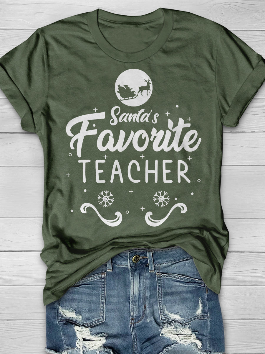 Santa's Favorite Teacher Print Graphic T-shirts