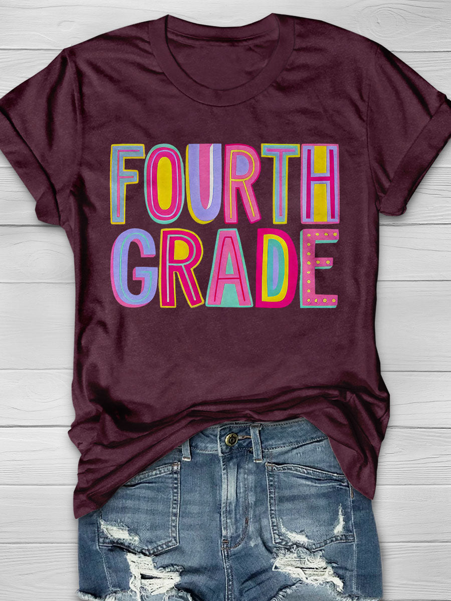 Fourth Grade Rainbow Print Short Sleeve T-shirt