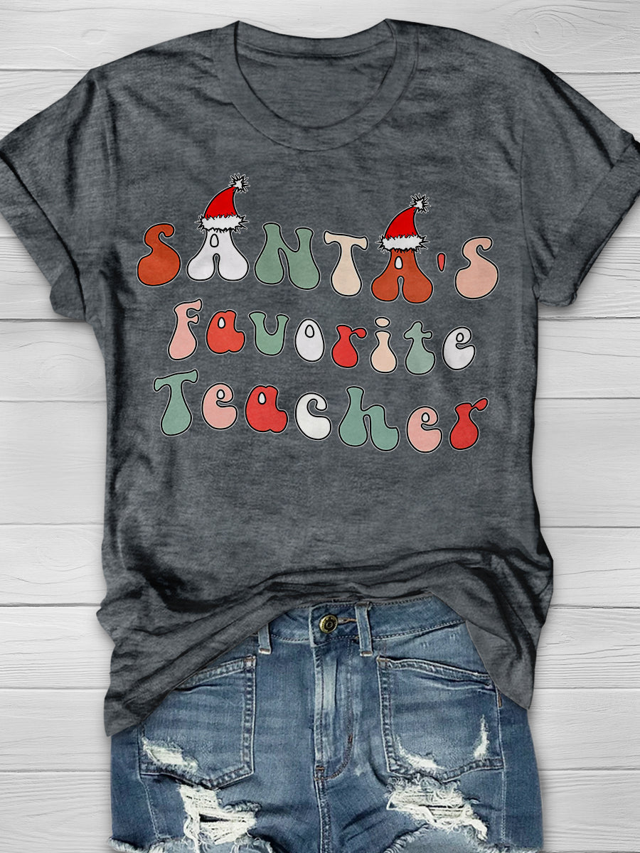 Santa's Favorite Teacher Print Graphic T-shirts