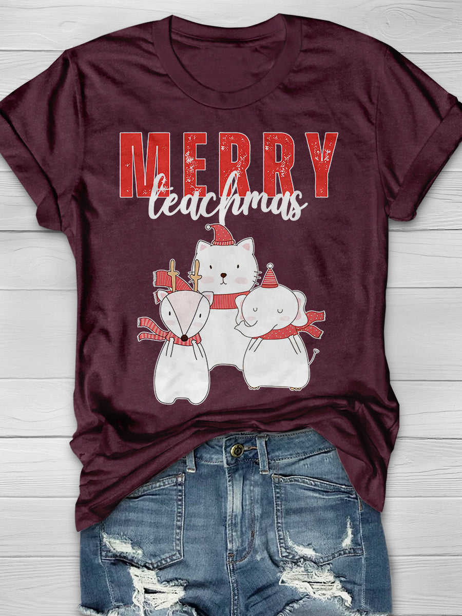 Merry Teachmas Print Graphic T-shirts