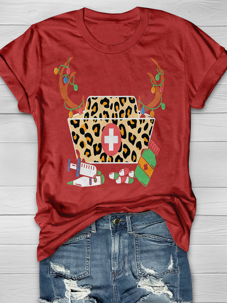 Christmas Nurse Print Short Sleeve T-shirt