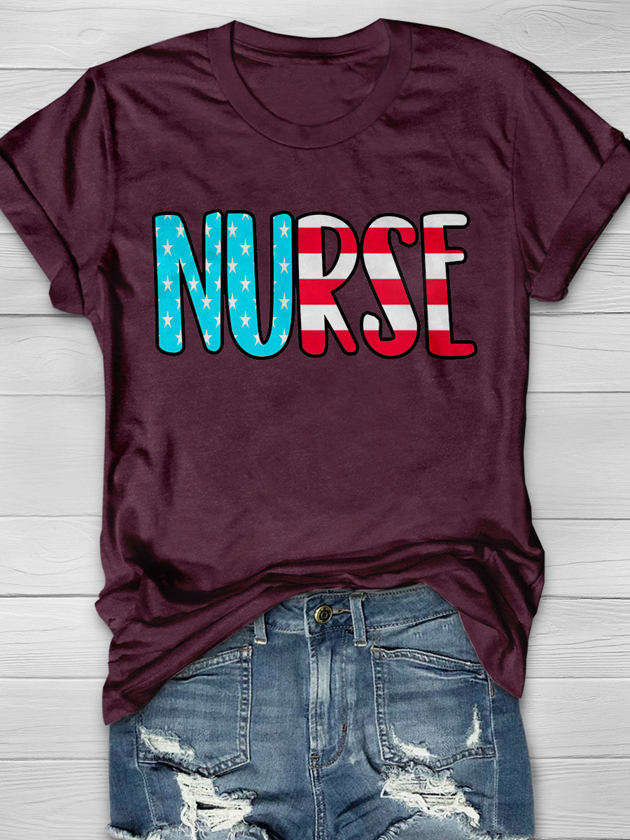 American Flag Nurse Print Short Sleeve T-shirt