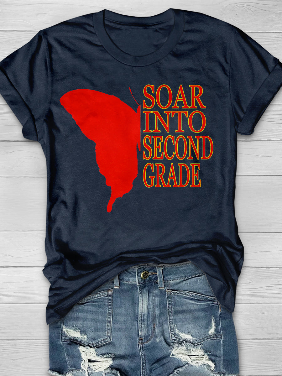 Soar into Second Grade Butterfly Print Graphic T-shirts