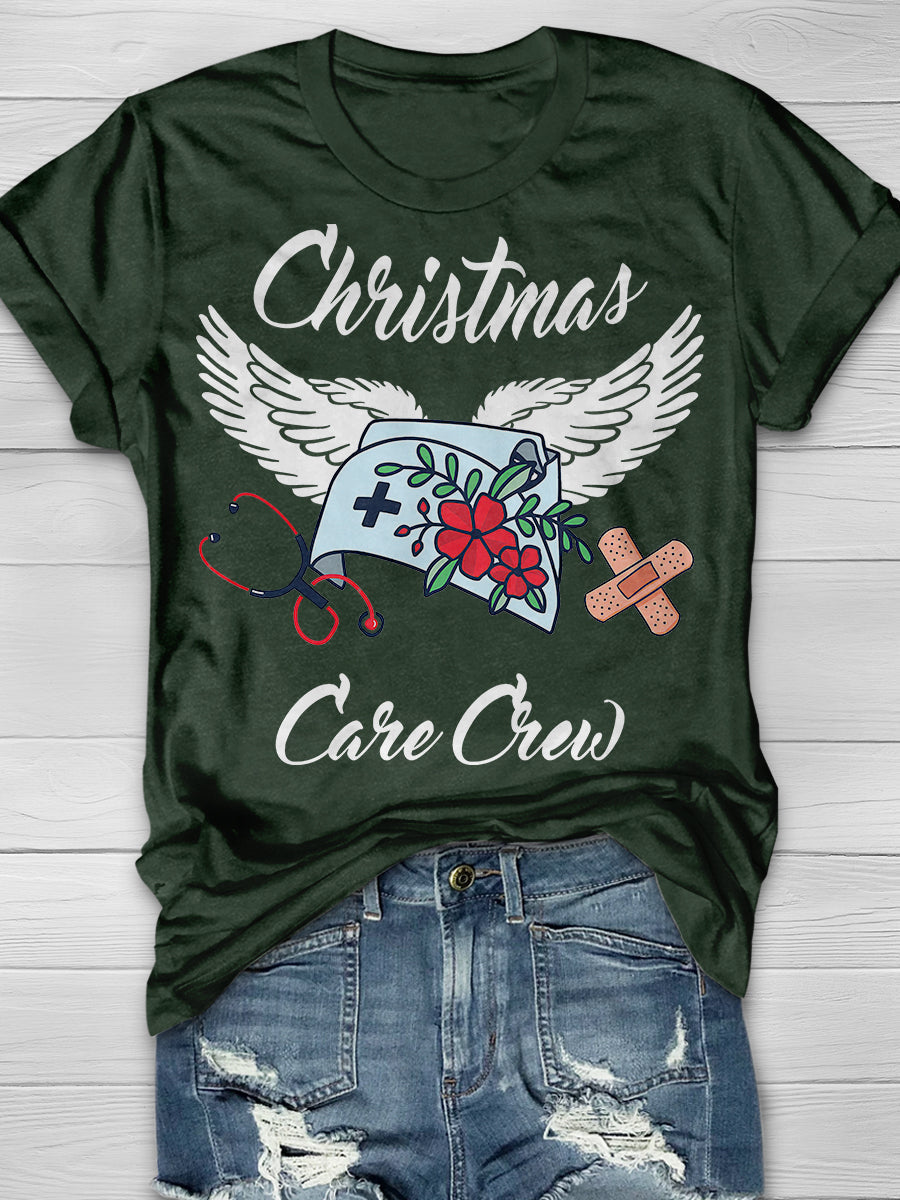 Christmas Angel Care Crew Print Short Sleeve T-shirt