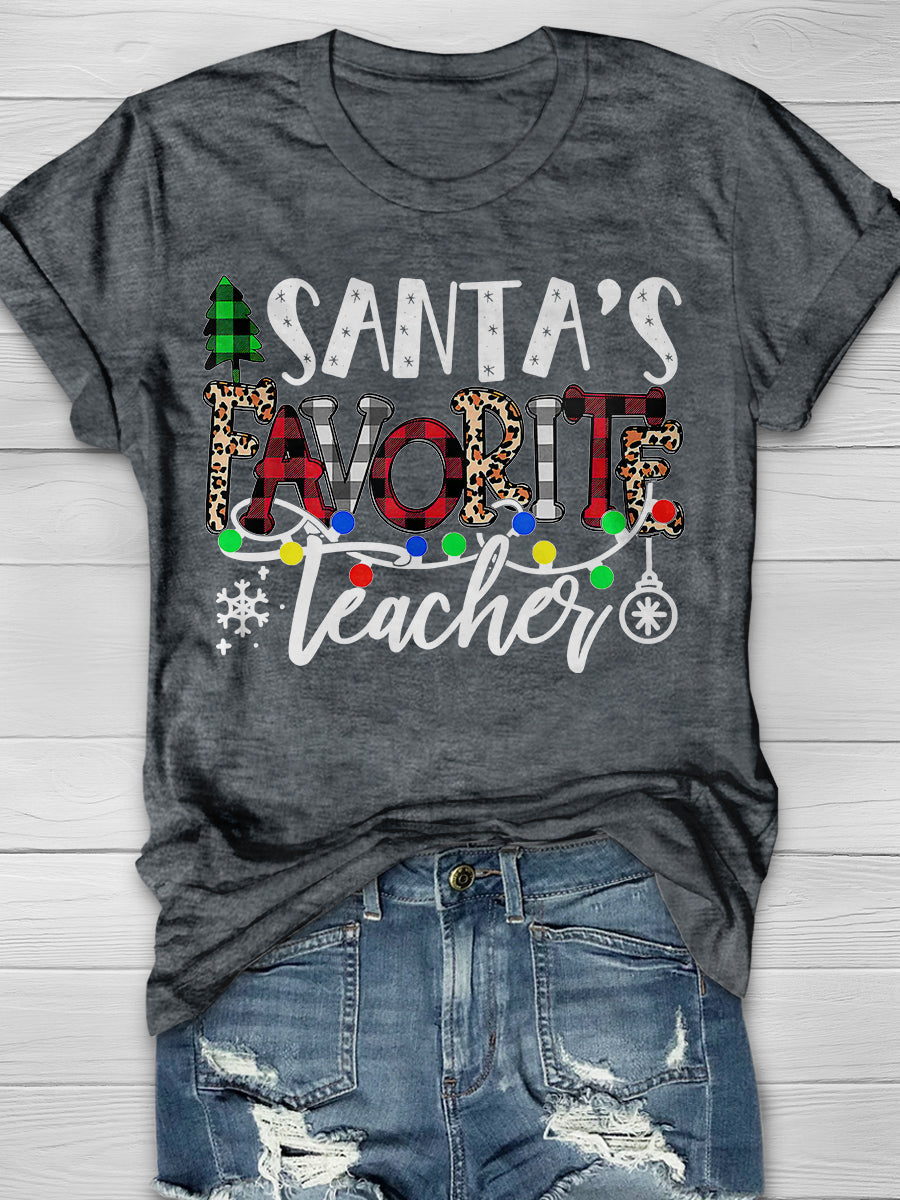 Santa's Favorite Teacher  Print Graphic T-shirts