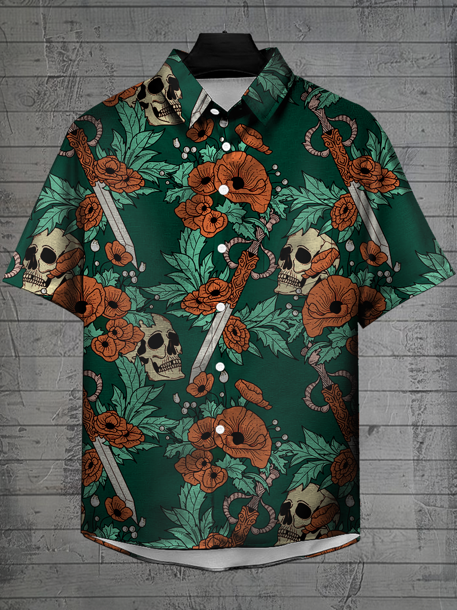 Skulls Flowers Short Sleeve Shirt