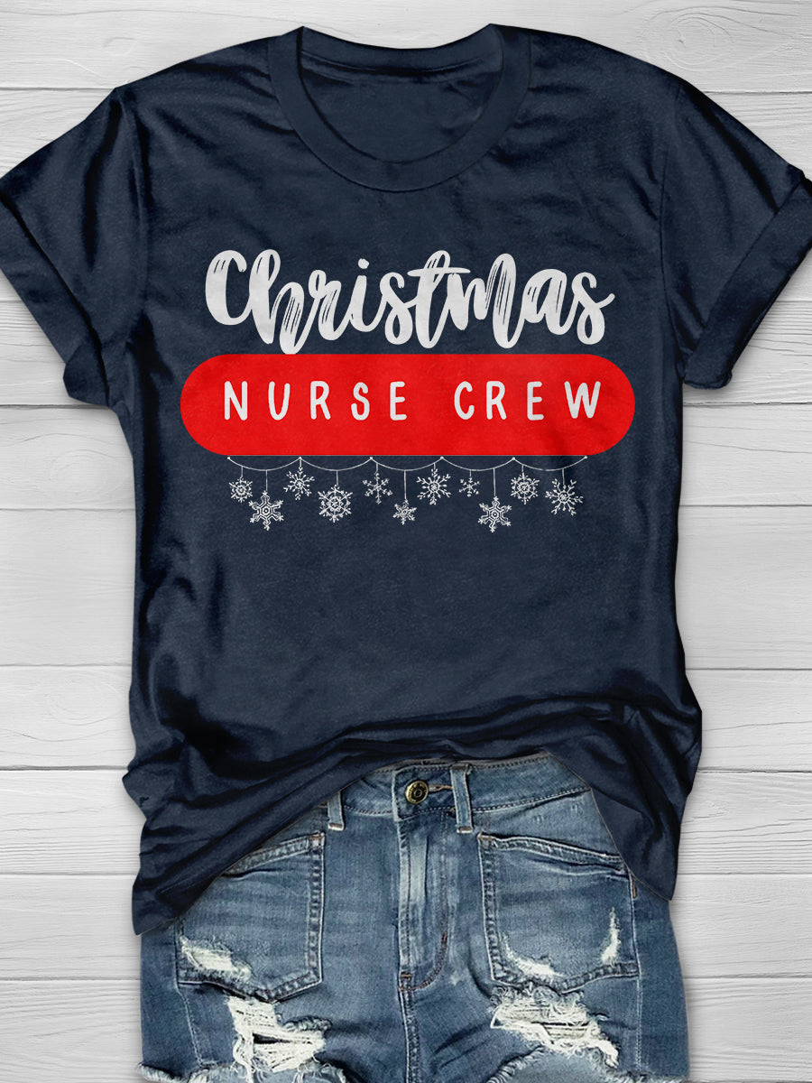 Christmas Nurse Crew Print Short Sleeve T-shirt