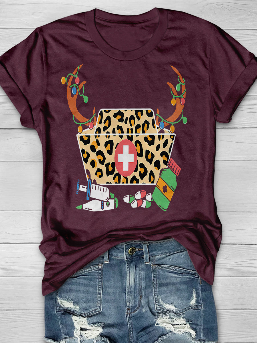 Christmas Nurse Print Short Sleeve T-shirt