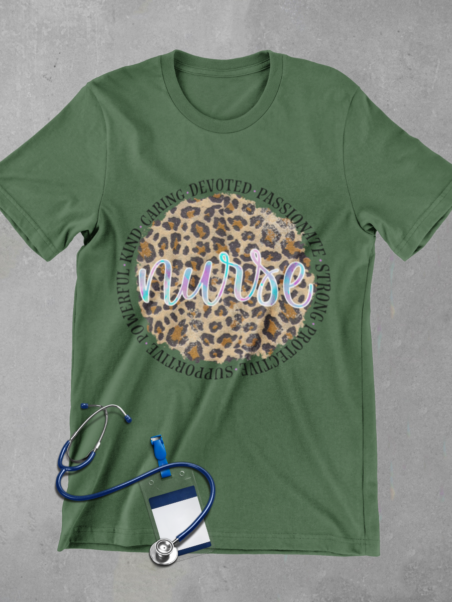 Leopard Pattern Nurse Graphic T-shirt