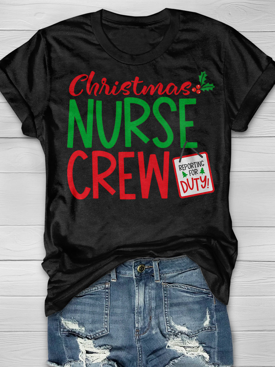 Christmas Nurse Crew Print Short Sleeve T-shirt