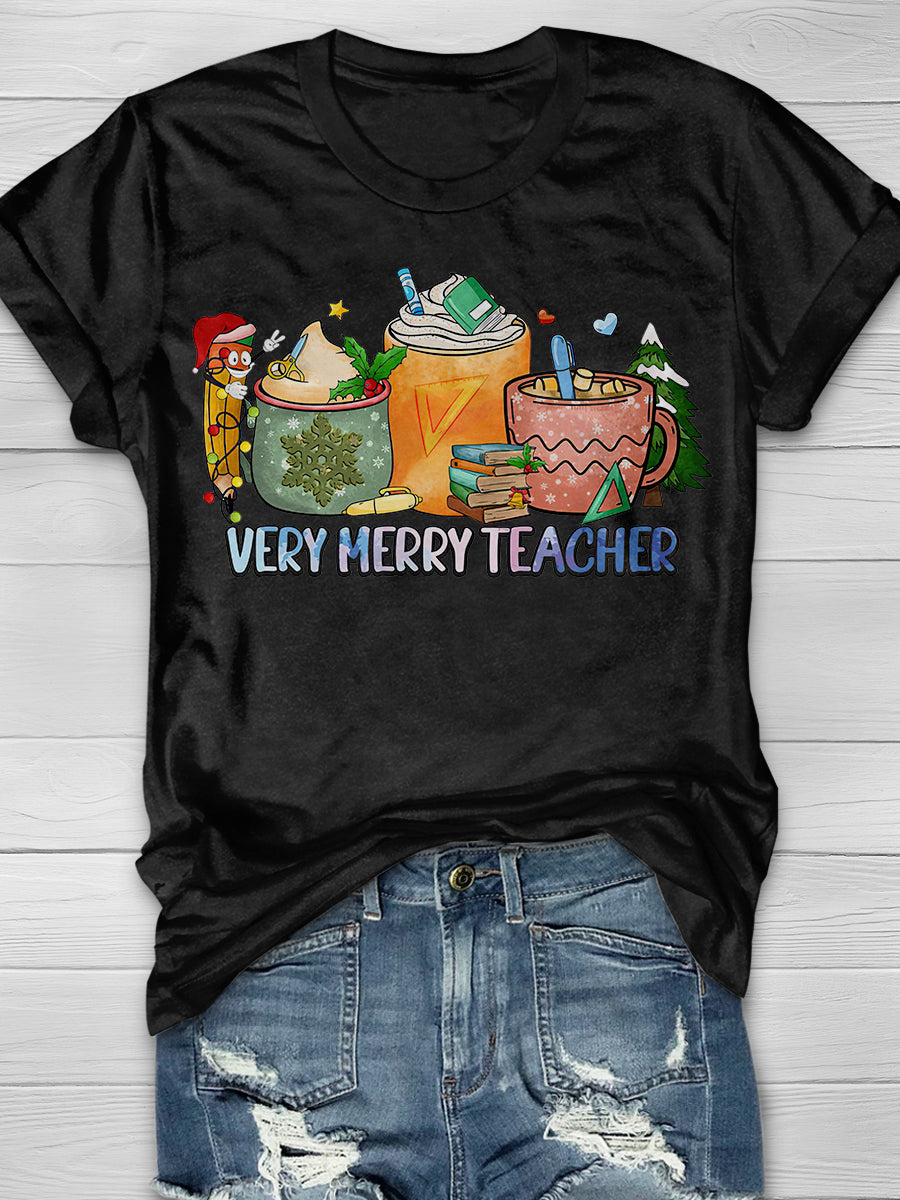 Very Merry Teacher Print Graphic T-shirts