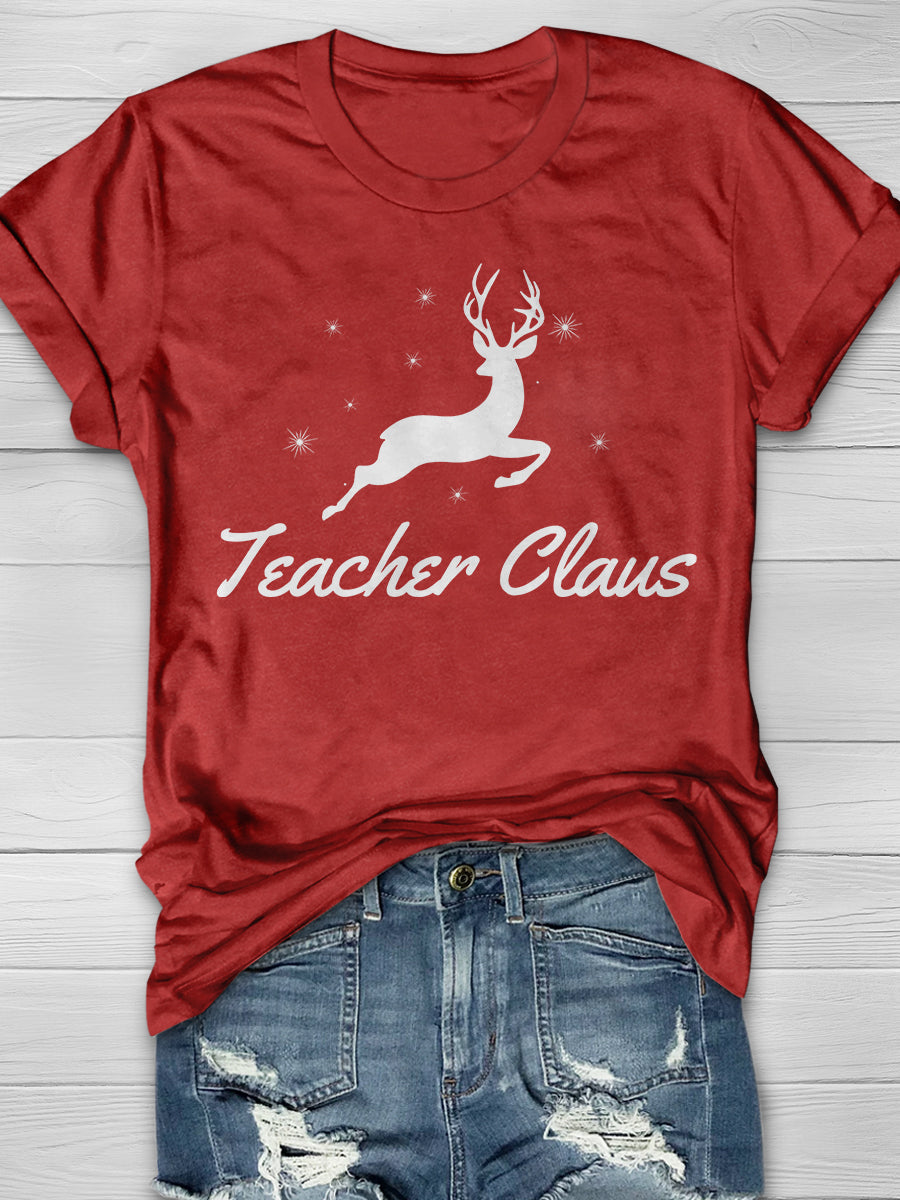 Teacher Claus Christmas Print Graphic T-shirts