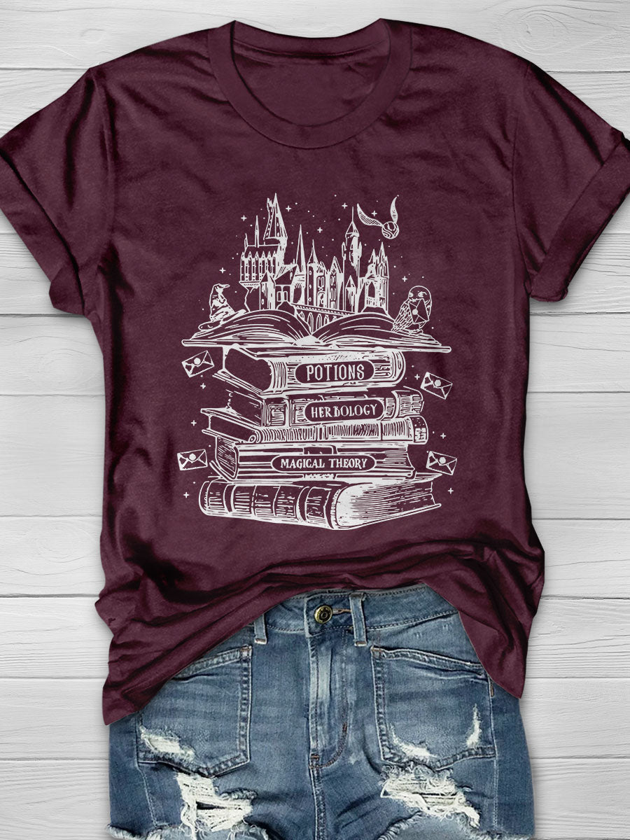 Retro Wizard Castle Book Print Short Sleeve T-shirt