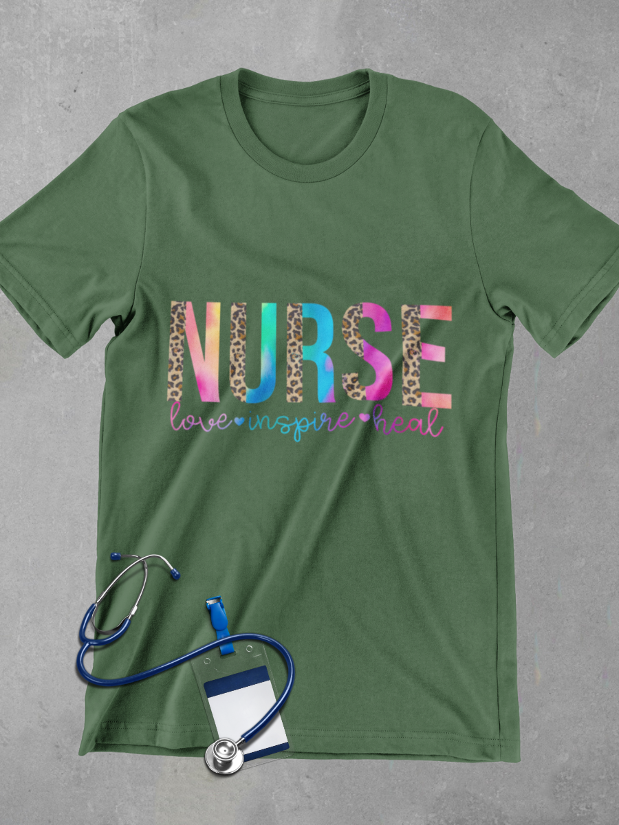 LOVE INSPIRE HEAL Nurse Graphic T-shirt