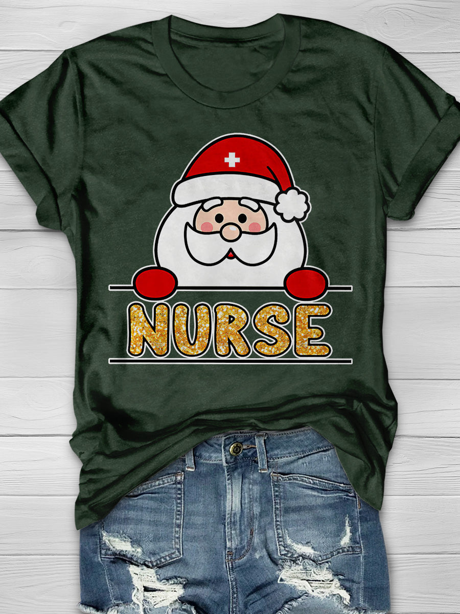 Christmas Nurse Print Short Sleeve T-shirt