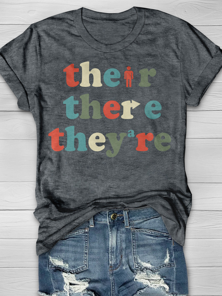 Their There They’re Grammar Print Graphic T-shirts