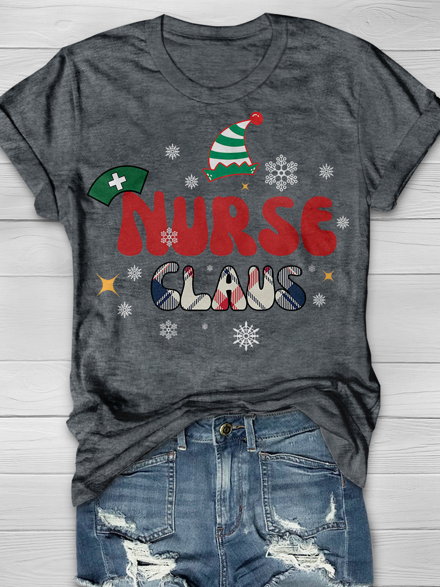 Christmas Nurse Crew Print Short Sleeve T-shirt