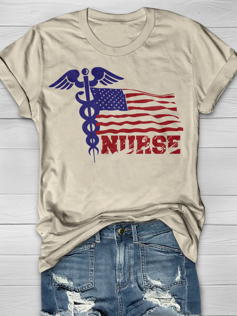 American Flag RN Nurse Print Short Sleeve T-shirt