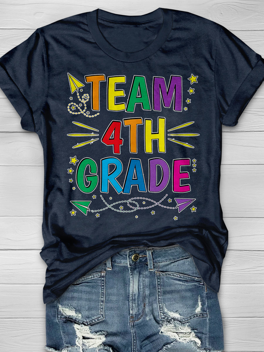 Team 4th Grade Print Graphic T-shirts