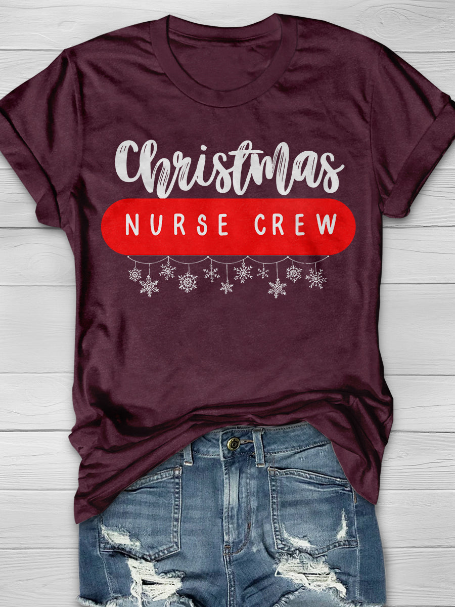 Christmas Nurse Crew Print Short Sleeve T-shirt