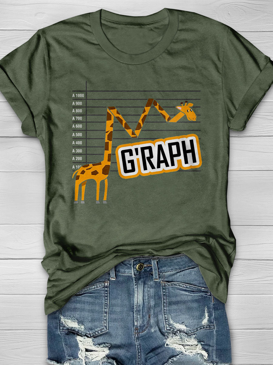 G'raph Giraffe Mathematicain Funny Animal Pun Print Short Sleeve T-shirt