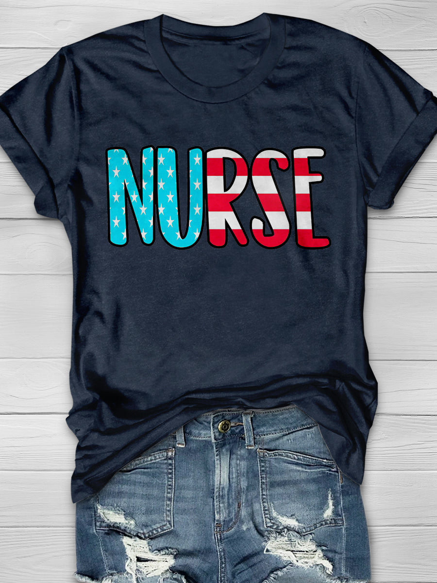 American Flag Nurse Print Short Sleeve T-shirt
