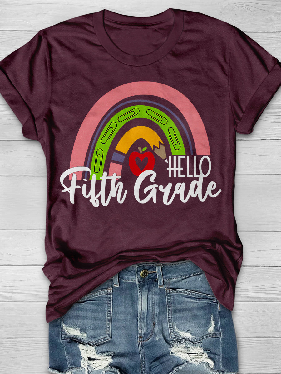 Hello Fifth Grade Print Graphic T-shirts