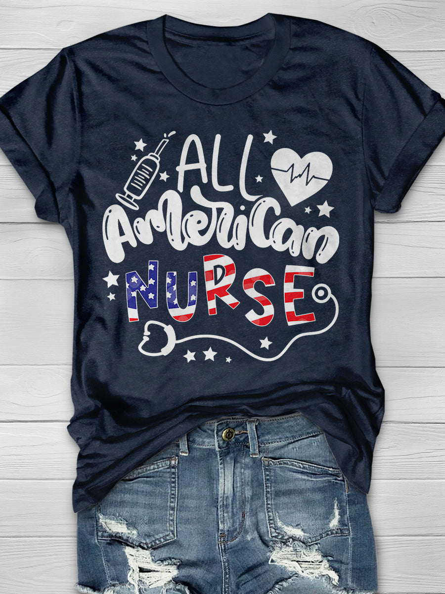 All American Nurse Print Short Sleeve T-shirt