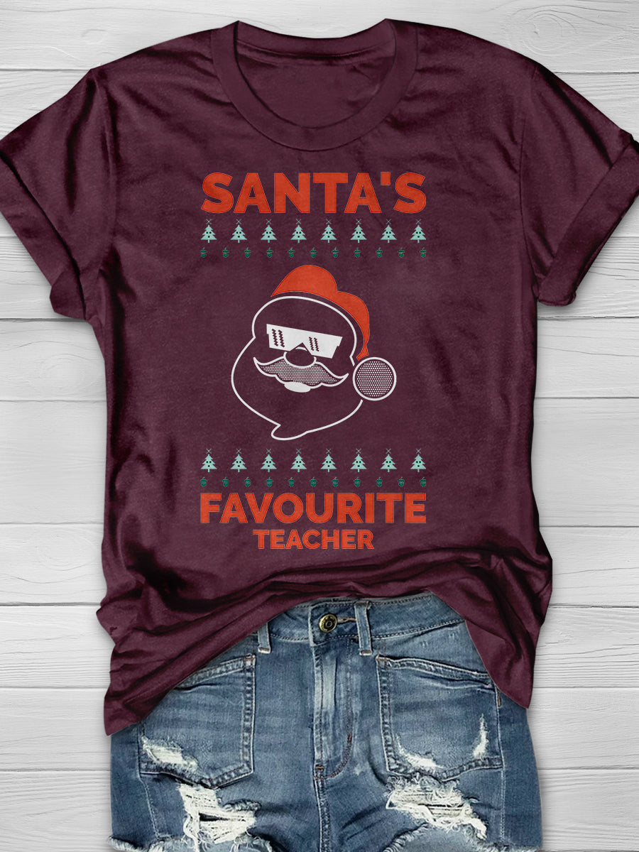 Santa's Favorite Teacher Print Graphic T-shirts