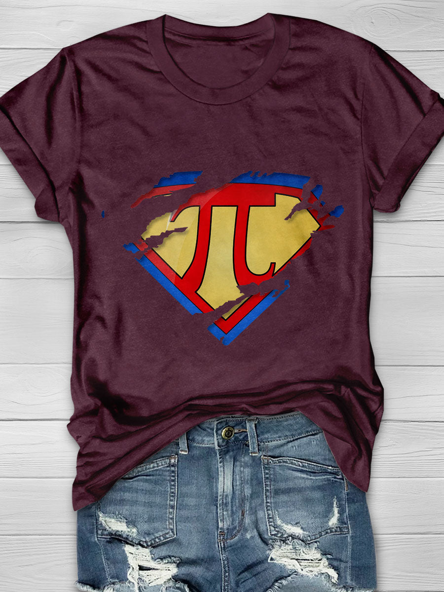 Super Pi Math Symbol Ripped Material Hero Parody Graphic Print Short Sleeve T-shirt