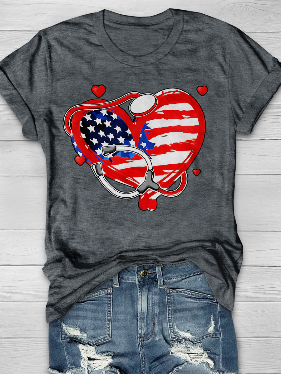 American Nurse 4th of July Print Short Sleeve T-shirt