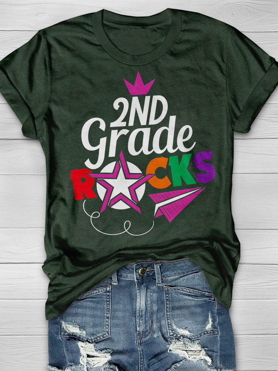 2nd Grade Rocks Print Graphic T-shirts