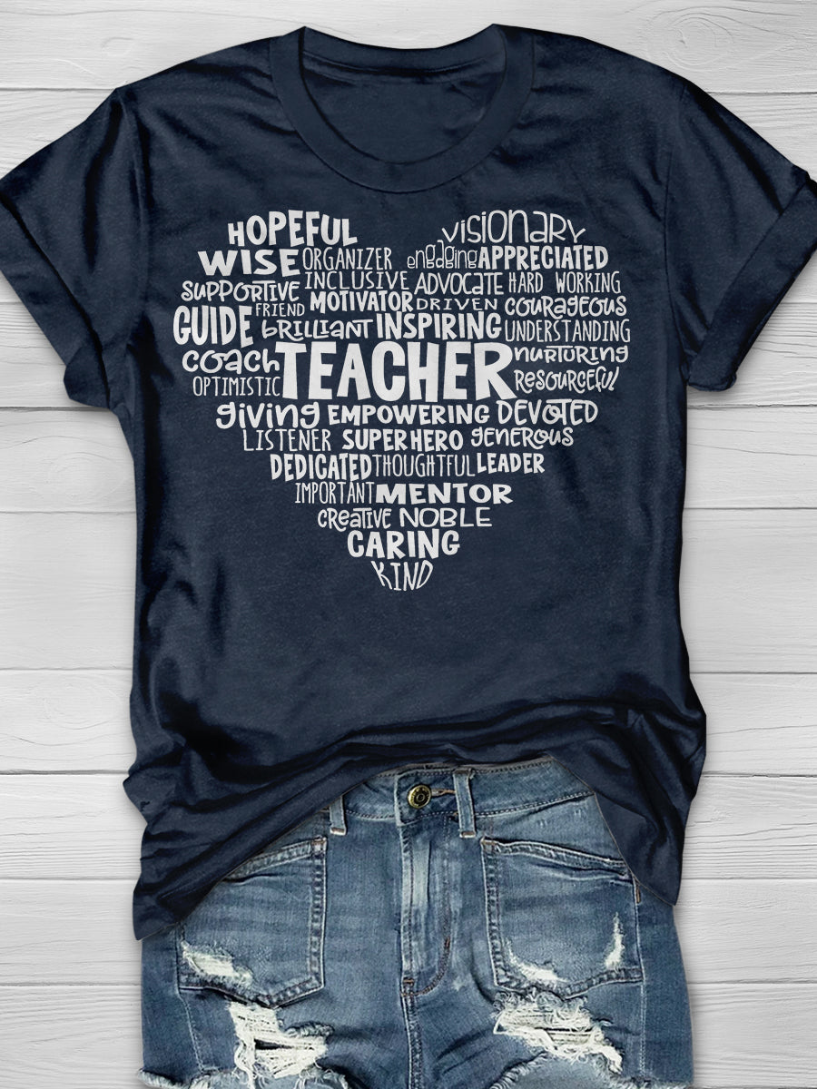Teacher Heart Word Cloud Print Graphic T-shirts