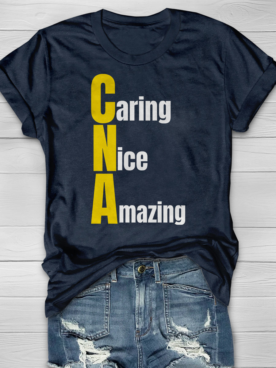 Caring Nice Amazing Print Short Sleeve T-shirt