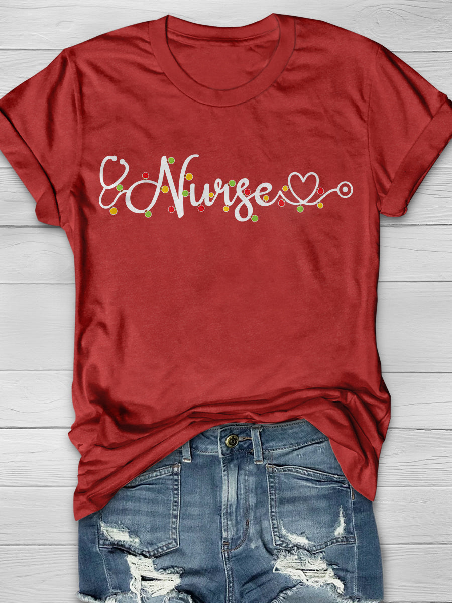 Christmas Nurse Print Short Sleeve T-shirt