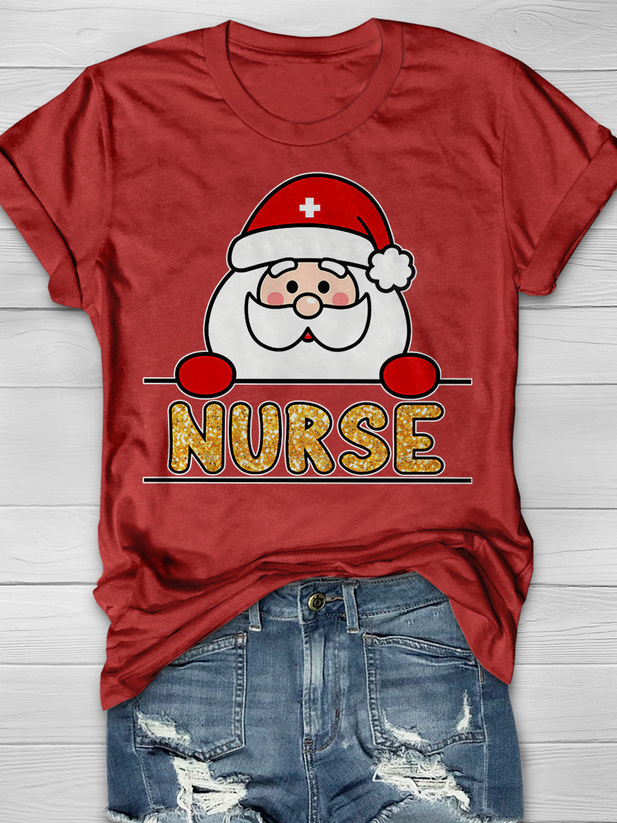 Christmas Nurse Print Short Sleeve T-shirt