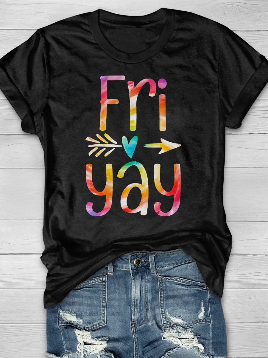 Fri-Yay Tie Dye Funny Teacher Print Graphic T-shirts