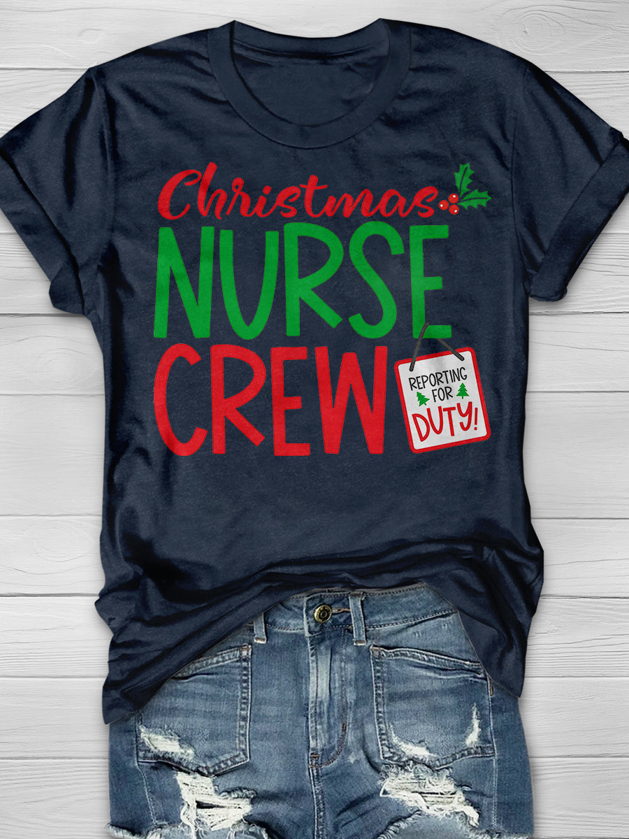 Christmas Nurse Crew Print Short Sleeve T-shirt