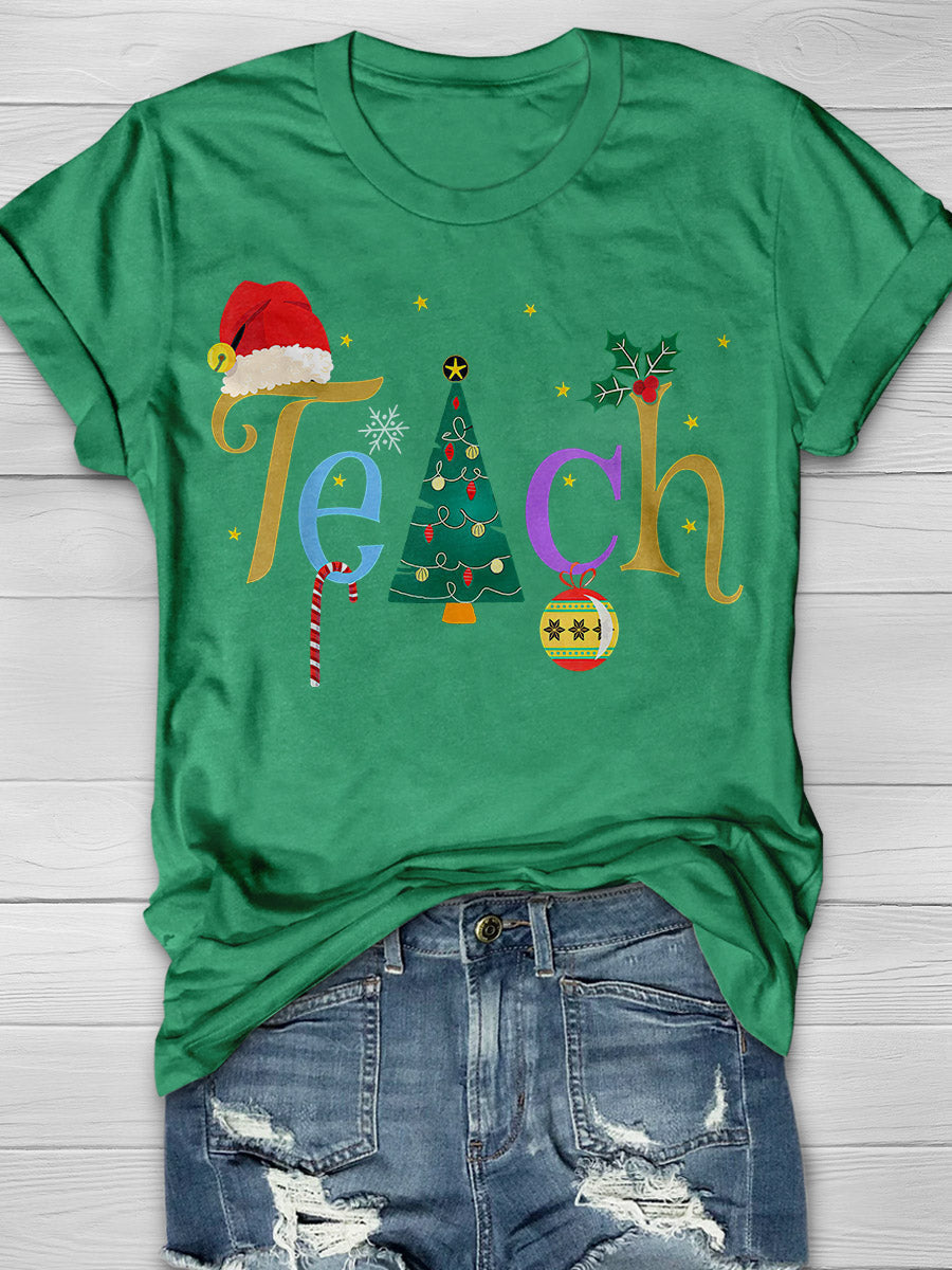 Pretty Teacher's Christmas Print Graphic T-shirts