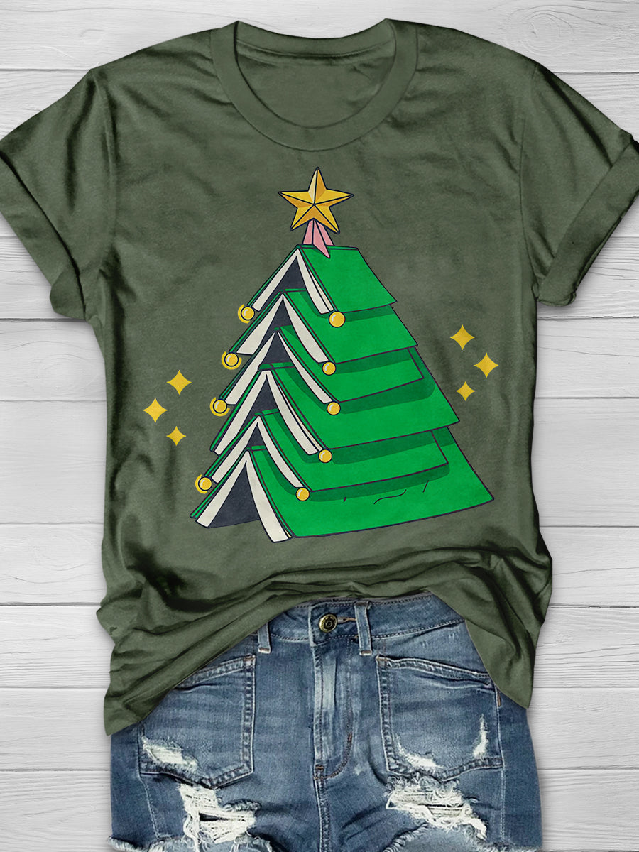 Christmas Teacher Xmas Tree Books Print Graphic T-shirts