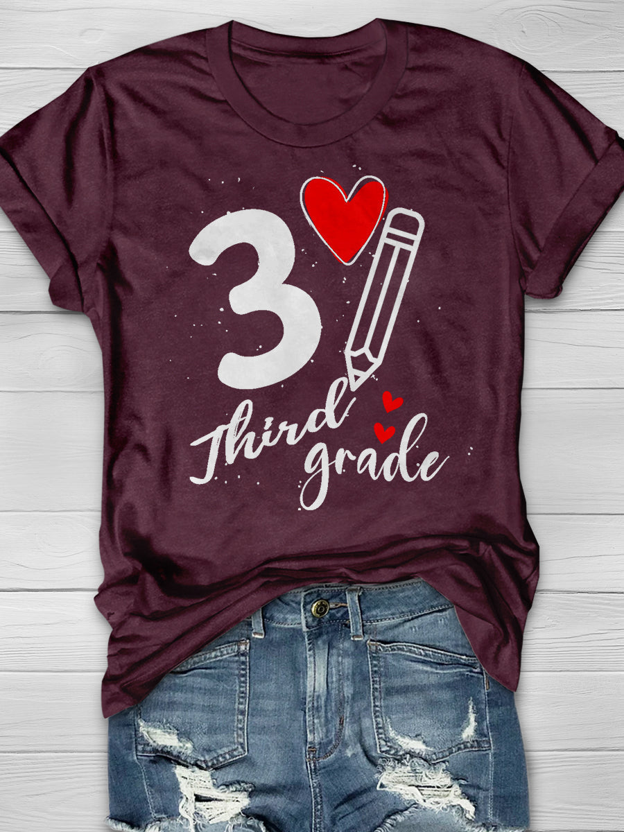 3 Third Grade Print Graphic T-shirts