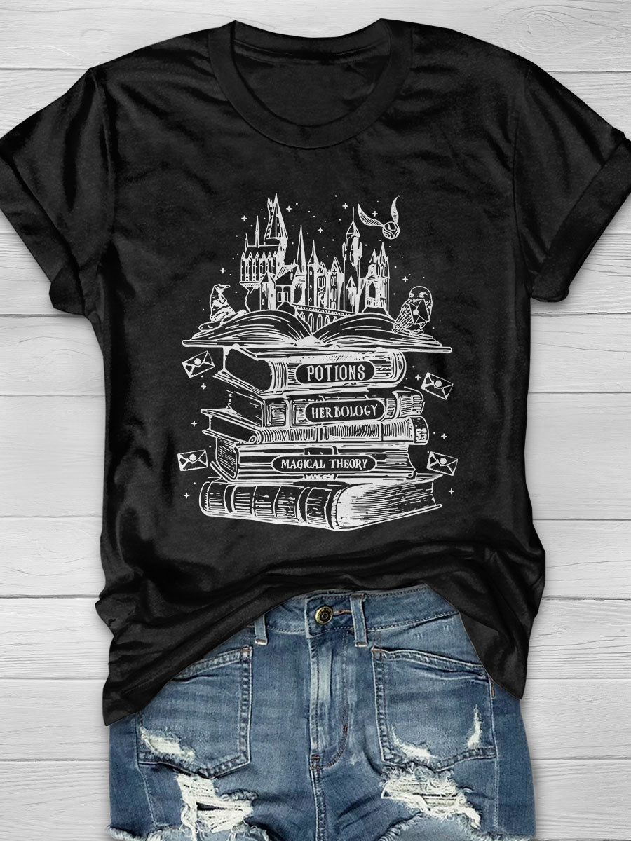 Retro Wizard Castle Book Print Short Sleeve T-shirt