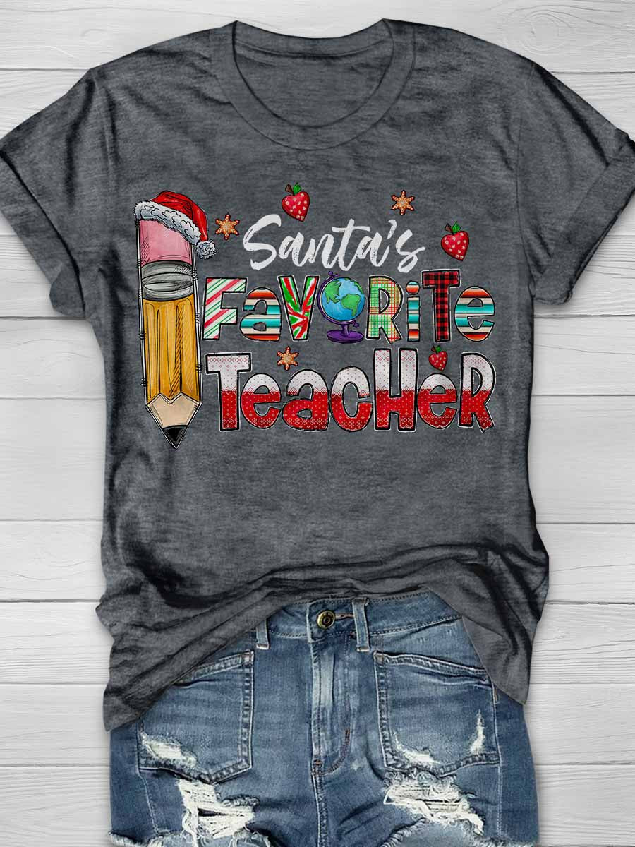 Santa's Favorite Teacher Print Graphic T-shirts