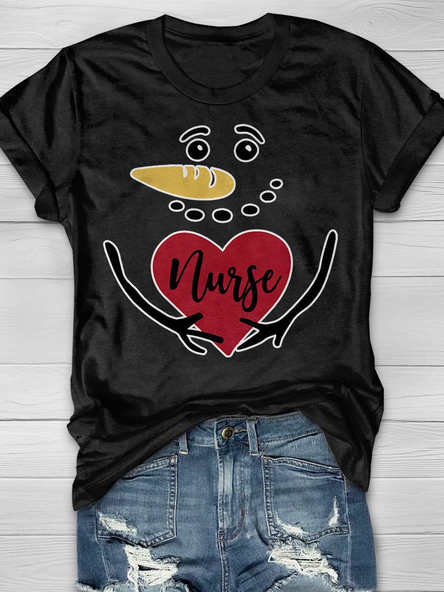 Christmas Nurse Print Short Sleeve T-shirt