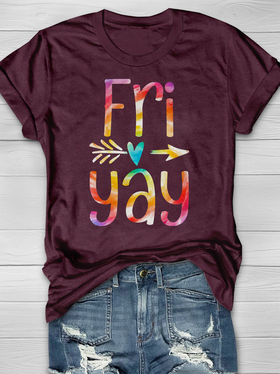Fri-Yay Tie Dye Funny Teacher Print Graphic T-shirts
