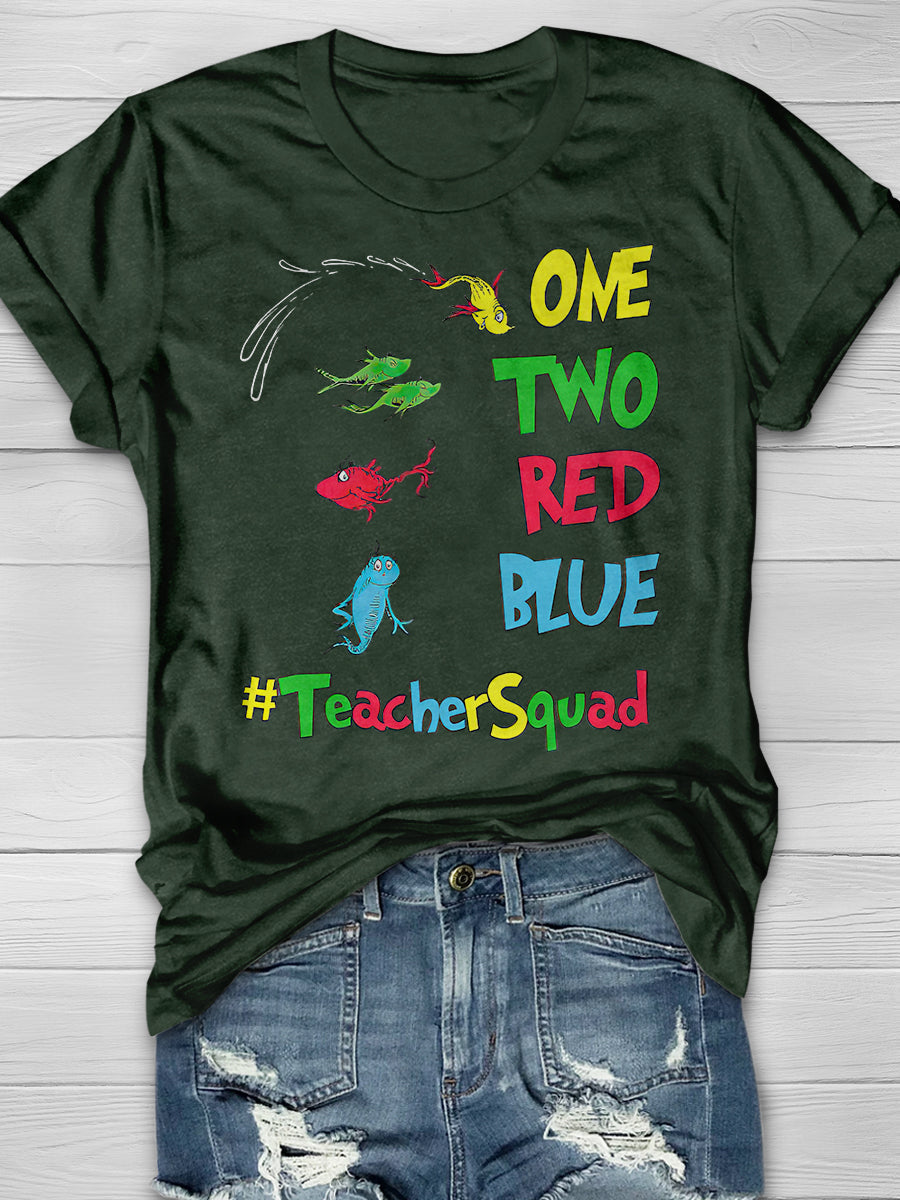 One Two Red Blue Print Graphic T-shirts