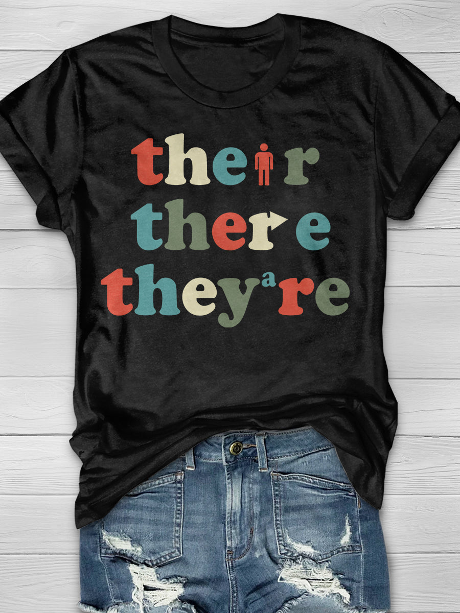 Their There They’re Grammar Print Graphic T-shirts