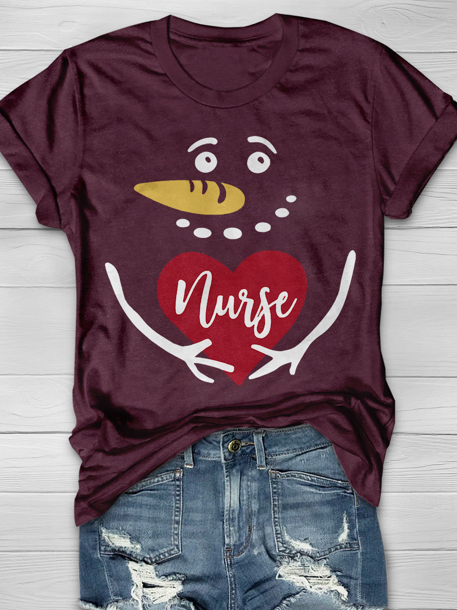Christmas Nurse Print Short Sleeve T-shirt