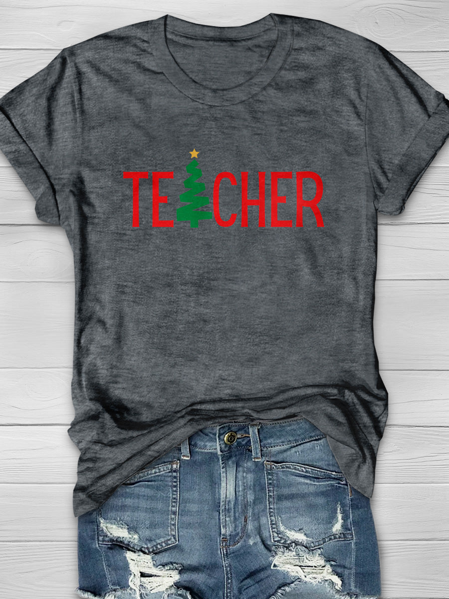 Teacher Christmas Tree Print Graphic T-shirts